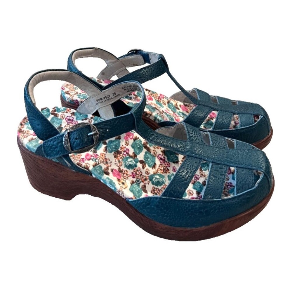Alegria Summer Wedge Sandals Fisherman Roman Blue Teal Size 36 US 6-6.5 Womens
